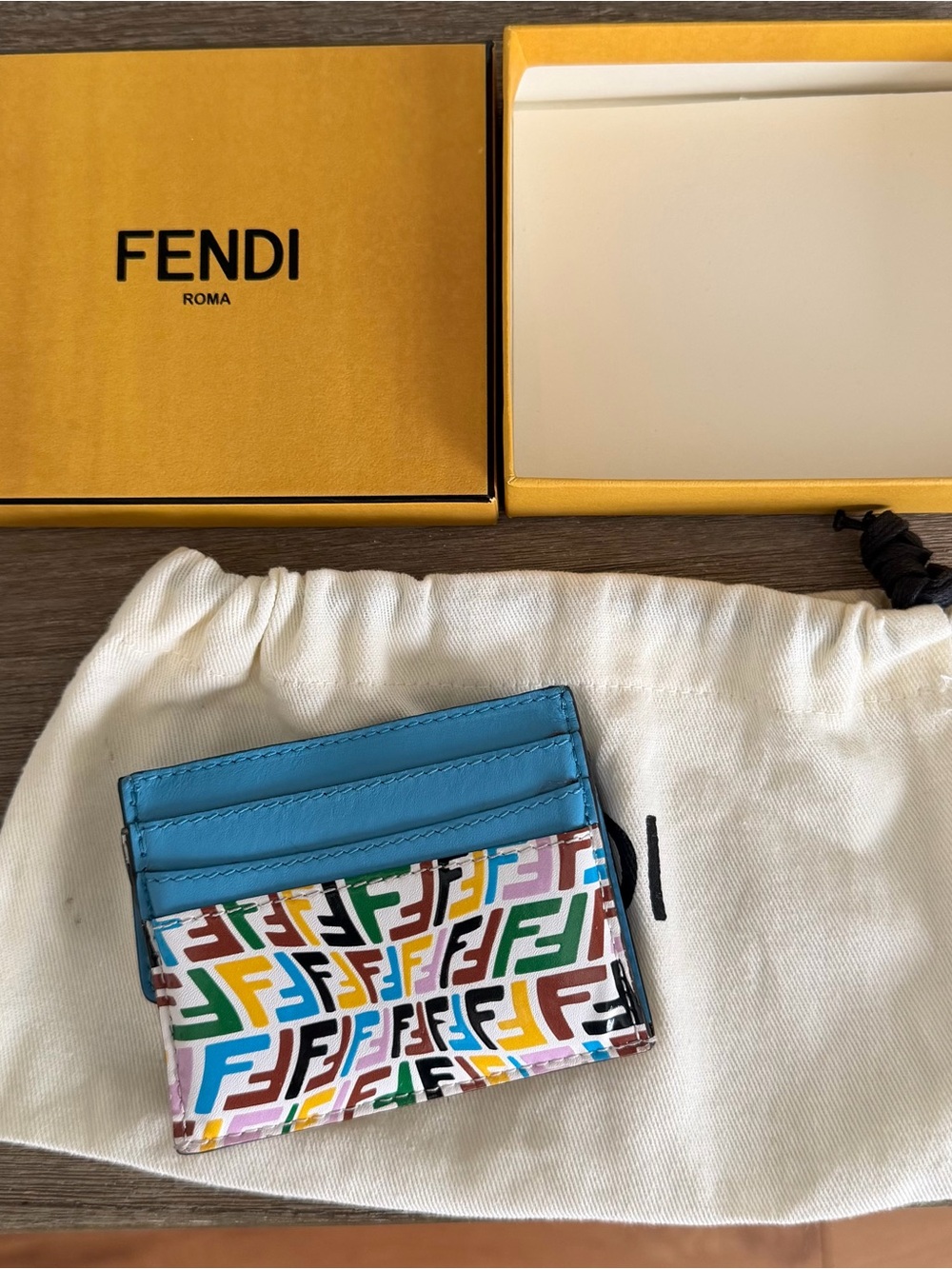 Fendi Multicolor Calf Leather FF Logo Card Case Wallet - Picture 2 of 9